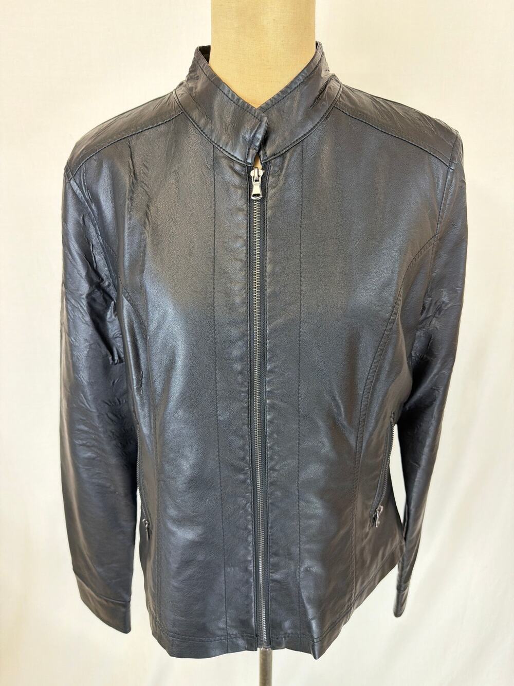 Black Rivet / Wilsons Black Faux Leather Jacket Large #0551